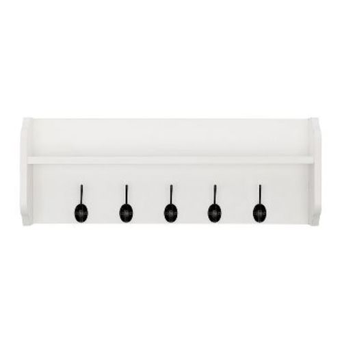 Danya B. 25" x 9" Entryway Floating Utility Wall Shelf with Hooks White: Laminated MDF, Iron Hardware, Modern Design