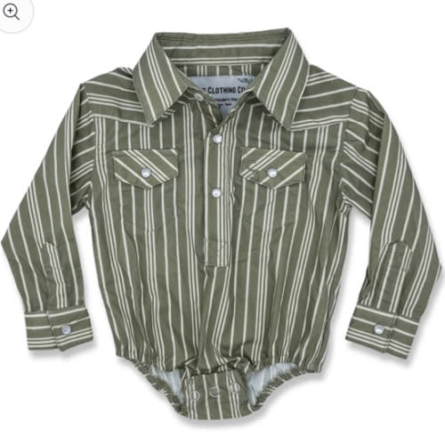Vintage Green Stripe Long Sleeve Pearl Snap Onesie – Cowkid Clothing Company