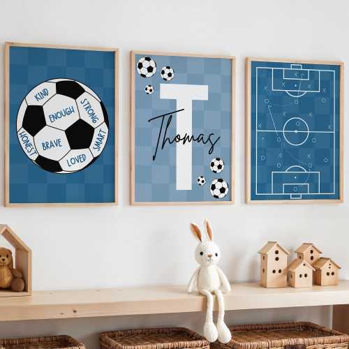 Soccer Wall Art Set, Affirmation For Boys, Football Themed Nursery, Soccer Nursery Prints, Blue Boys Bedroom Decor, Soccer Playroom Print