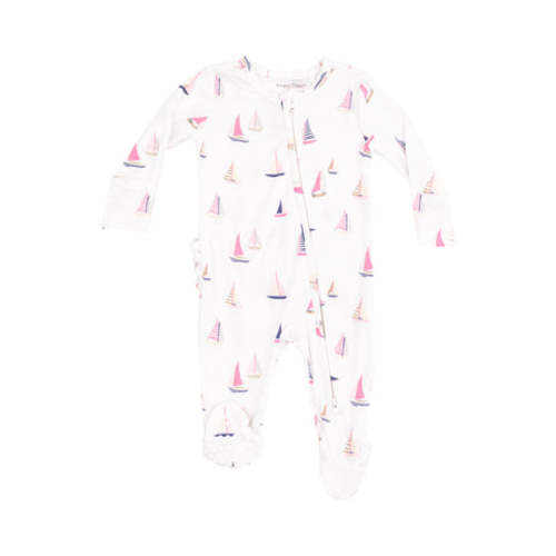 2 Way Zipper Ruffle Back Footie - Sailboats Pink