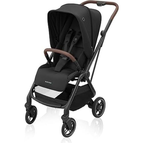 Maxi-Cosi Leona Ultra-Compact Lightweight Stroller – City Travel Stroller with One-Hand Fold, Reversible Reclining Seat, Adjustable Height, Shock-Absorbing Suspension, Large Canopy & Car Seat Compatibility