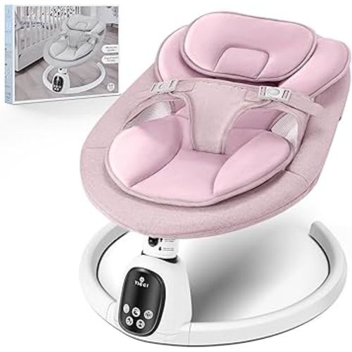 T TICCI Baby Swings for Infants, Smart Portable Baby Swing for Newborn, Bluetooth Infant Swing with Music Speaker, Remote Control Indoor Rocker with 5 Sway Speeds, 0-6 Months, Pink