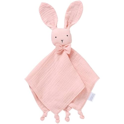 LAWKUL Baby Lovey Organic Cotton Muslin Security Blankets Comfy Lovie Soft Cuddly Lovies Newborn Infants Boy Girls Bunny Pink