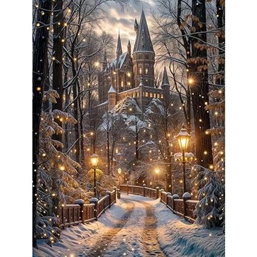 Xoaoes Christmas Night Castle Diamond Art Kits for Adults, 5D Diamond Painting Kits for Adults, DIY Gem Painting, Dimond Art Paintings Kit, Full Drill Diamond Dot for Home Wall Decor 12 X 16 in