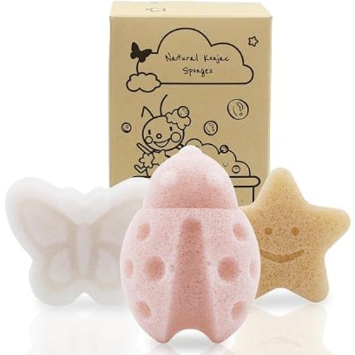 myHomeBody Konjac Sponge, Bath loofah, 3pc, Butterfly, Ladybug, Star