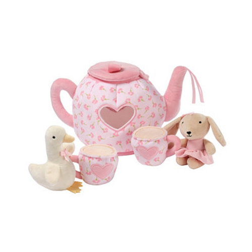 Lambs and Ivy Tea Party Interactive Plush Playset Toy w/ Cups, Pot, Goose and Bunny