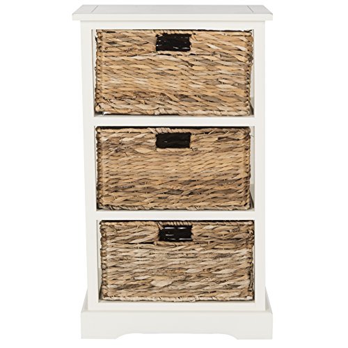 SAFAVIEH Home Collection Halle Vintage White 3-Drawer Wicker Basket Storage Side Table, Fully Assembled (AMH5738B)