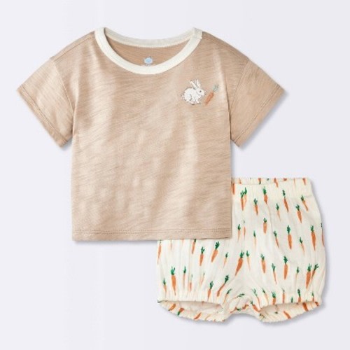 Baby Boys' 2pc Embroidered Carrot Short Sleeve T-Shirt and Bloomer Set - Cloud Island™ Brown 18M