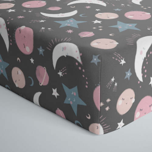 Pink To the Moon and Back Fitted Crib Sheet - Little Sleepies