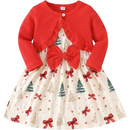 Rosibel Toddler Baby Girls Dress and Cotton Cardigan Set for 6M-3T