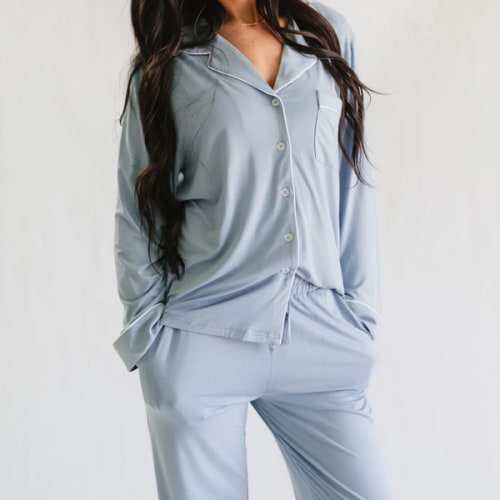 Women's Button Up Set In Cornflower Blue