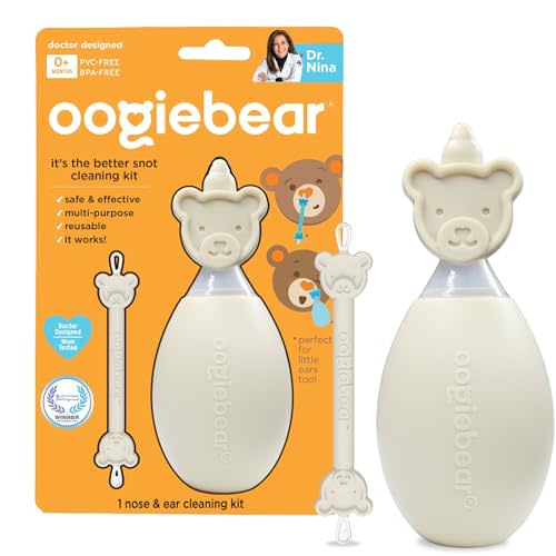 oogiebear BearPair Silicone Bulb Baby Nasal Aspirator and Ear & Nose Syringe, Safely Sucks Snot and Removes Mucus, Cleanable and Reusable, Grey