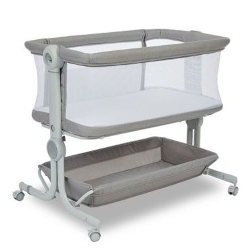 3-in-1 Portable Bedside Bassinet for Baby–6 Height Levels, Anti-Reflux Incline, Light Gray, No Detachable Mosquito Net