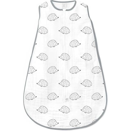 SwaddleDesigns Baby Sleep Sack 0-6 months, Cotton Muslin Wearable Blanket with 2-way Zipper, Non-Weighted Sleeping Sack for Safer Sleep, Black Hedgehog, Small