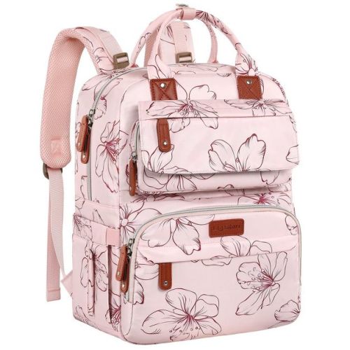 Itopfox Pink Floral Diaper Backpack for Girls, Large Waterproof Baby Bag with Insulated Pockets, Stroller Straps, Travel Holiday