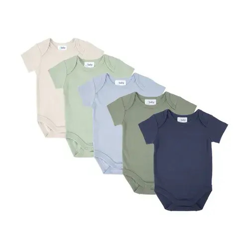 4Baby 5 Pack Bodysuit Short Sleeve Blue/Green Multi | Baby Bunting AU