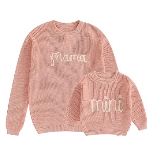 Mommy and Me Matching Outfits Mama and Mini Long Sleeve Crewneck Sweater Pullover Tops Mother Baby Matching Clothes