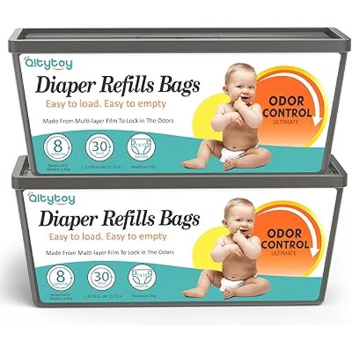 Diaper Pail Refill Bags Compatible with Diaper Genie Easy Roll Signature & Platinum Pails,2-Pack (60 Bags) Hold up to 2820 Newborn Diapers Extra Thickness Powerful Odor Control Easy to Use