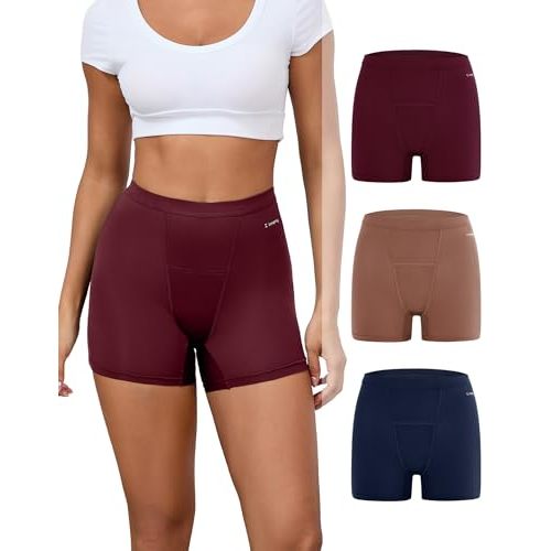 INNERSY Women's Boxer Briefs High Waisted Boy Shorts Underwear 3-Pack | Leakproof Mesh Panties, Anti-Chafing, for Menstrual and Postpartum Protection