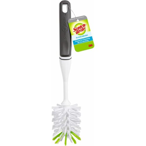 Scotch-Brite Glass and Water Bottle Brush, Long-Lasting, Safe on Glassware, Shaker Bottles, Food Processors, & More, Non-slip handle, Durable, Reusable, Clean in Top Rack of Your Dishwasher