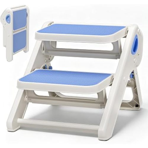 Foldable Toddler Step Stool for Bathroom Sink, Toilet, Bedroom, Kitchen – Non-Slip, Space-Saving, BPA-Free, Supports 110 lbs, Kids Step Stool (Blue)