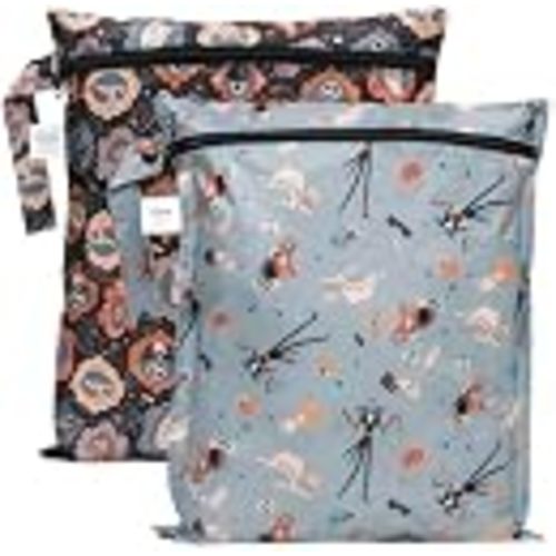 Bumkins - Disney - Waterproof Wet Bag - For Baby, Travel, Swim Suit, Cloth Diapers, Pump Parts, Pool, Gym, Toiletry, Strap to Stroller - Reusable & Easy to Clean - 2pk - Nightmare Before Christmas
