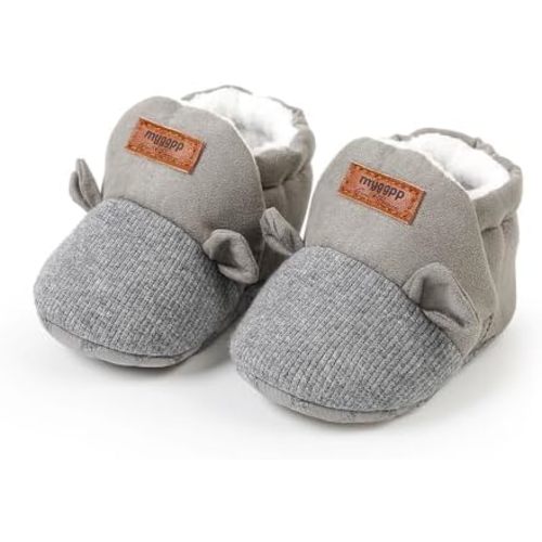YWY Infant Baby Cozy Fleece Slippers with Non Skid Bottom Newborn Boys Girls Winter Warm Socks Booties Stay On Crib House Shoes