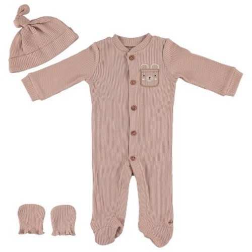 Baby Gear Baby Gear Baby Boy Clothes Matching Hat and Mittens Pajama Set for Sleep and Play, Color: Pastel brown, Size: 3-6 months