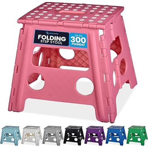 Handy Laundry Folding Lightweight Step Stool is Sturdy Enough to Support Adults and Safe Enough for Kids. Opens Easy with One Flip. Great for Kitchen, Bathroom or Bedroom. (Pink - 13 inch)