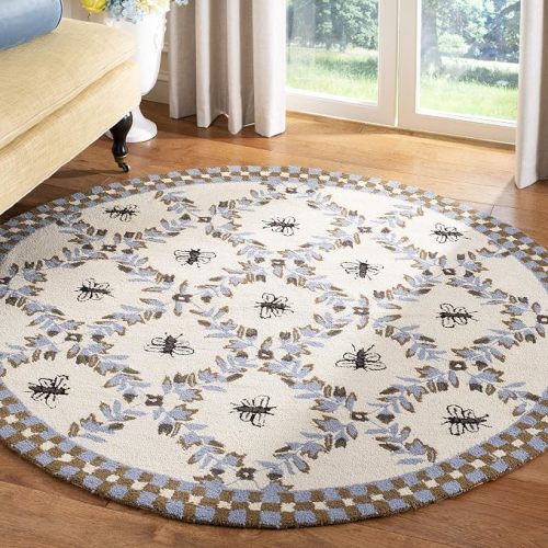 SAFAVIEH Chelsea Collection 5'6" Round Ivory / Green HK55A Hand-Hooked French Country Wool Area Rug