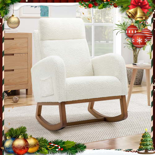 Timbernest Rocking Chair Teddy, 25.5" High Backrest Accent Chair, Glider Rocker Chair for Living Room, White