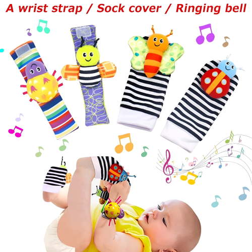 BESTSKY Baby Wrist Rattle and Foot Finder Socks Set, Soft Cotton Infant Toys, High Contrast Sensory Development Gift for Newborns 0-18 Months