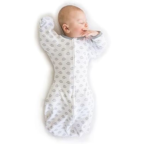 SwaddleDesigns Transitional Swaddle Sack with Arms Up Half-Length Sleeves & Mitten Cuffs, Small, 0-3 months, 6-14 lbs, Tiny Hedgehogs (Arms Up Swaddle, Transition Swaddle Sleep Sack for Better Sleep)