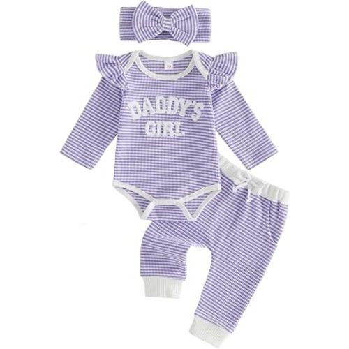 Newborn Baby Girl Fall Outfit Set Romper Pants Infant Waffle Clothes
