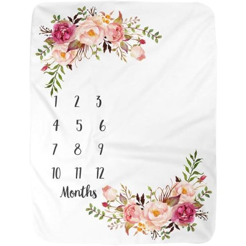 BUTTZO Milestone Blanket - Girl & Boy Baby Blankets, Large, Fleece, Monthly, Shower Gifts