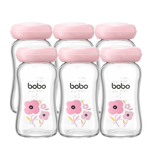 YOHKOH 5.4oz Glass Breastmilk Bottles,Wide Mouth Breastmilk Storage Containers,6 Pack,Red