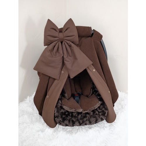 Brown Corduroy Baby Car Seat Cover Accessories Set: Personalized Embroidery, Baby Car Seat Canopy, Head Cushion Insert