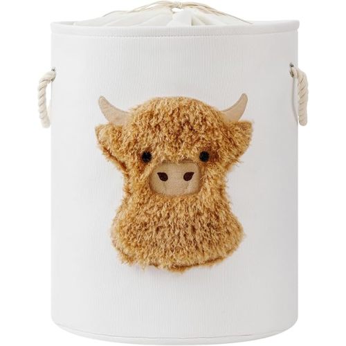 Kids Laundry Basket Baby Hamper for Nursery, 58L Large Dirty Clothes Hampers with Drawstring Closure, Highland Cow Baby Stuff Storage Basket, Stuffed Animal Storage Basket Canvas Toy Laundry Hamper