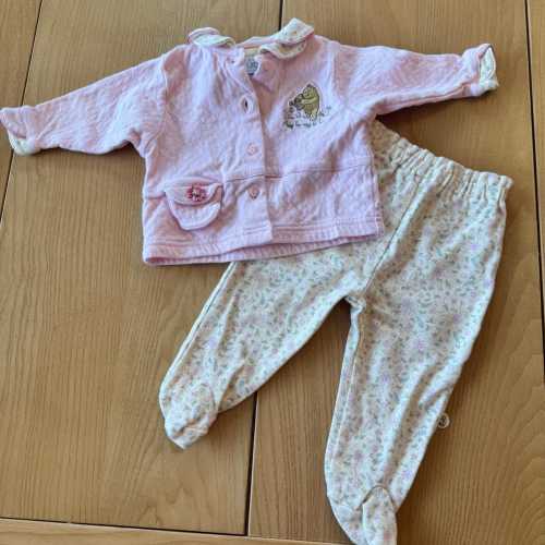 Vintage Classic Pooh Pajama Set Baby 3M Pink Floral Embroidered Cotton 2000s
