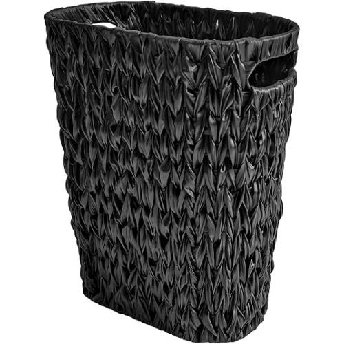 Coeusy 5 Gallon Wicker Trash Can,Black Bathroom Trash Can,Wicker Trash Basket with Handles,Handwoven Small Waste Basket for Bathroom,Bedroom,Kitchen,Office,20 Liters