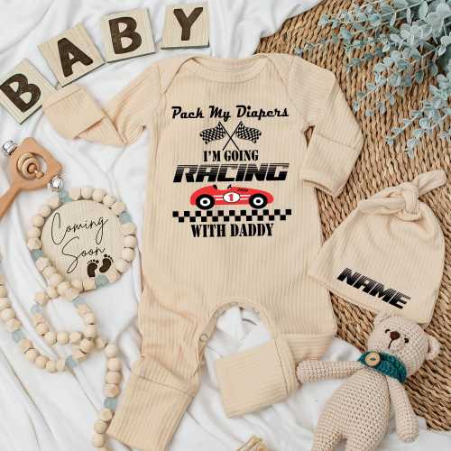 Pack My Diapers I'm Going Racing With Daddy Newborn set, Baby Shower gift, Baby Clothes, Father's Day Outfit, Baby bodysuit, Newborn Outfit