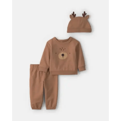 Baby 3-Piece Reindeer Christmas Long-Sleeve Top & Pant Set - Brown | Carter's