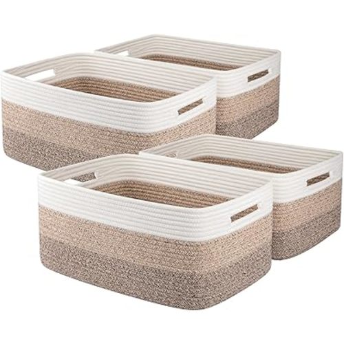OIASKET Large Storage Basket for Organizing, Woven Rope Basket for Shelves, Closet Organizer Bins for Clothes, Blanket, Toys, Baby Nursery Storage, 17.7" x 13" x 7.87", 4 Packs Gradient Yellow