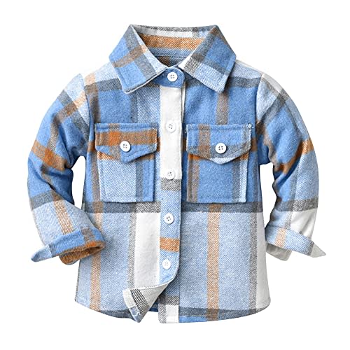 Toddler Baby Boys Plaid Flannel Shirt Long Sleeve Button Down Shirts Fur-Lined Jacket Shirt Winter Fall Tops Clothes