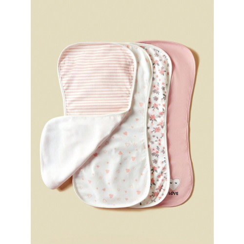 4pcs Baby Burp Cloths, Floral, Heart And Striped Design | SHEIN USA