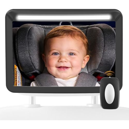 Baby Car Mirror with Light & Remote Control - Night Vision Rear Facing Car Seat Mirror, Clear Vision, 360° Rotation Rear Facing Car Seat Mirror, Shock and Shatter Resistant