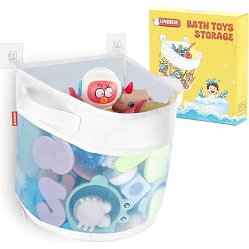 UNEEDE Bath Toy Organizer,4.15 Gallons Bathtub Toy Storage Organizer,Quick Access Bath Toy Holder For Bathtub,Baby Organizer And Storage,Quick Dry Baby Bath Toy Storage For Tub,Mesh Shower Caddy(Blue)