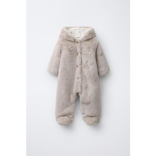 FAUX FUR HOODIE ROMPER - Beige | ZARA United States