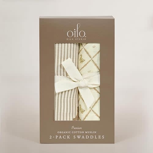 Oilo Premium Muslin Swaddle Blanket Set, Breathable 100% Organic Cotton 4-Way Muslin, Soft Large Receiving Blanket (46" x 46"), 2-Pack, Bear & Butter Yellow Duck