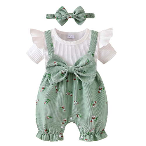 KEXE Baby Girl Winter Clothes 12 Months Girl Clothes Newborn Baby Girl Fall Clothes Bow Jumpsuits Ruffle Short Sleeve Outfit Infant Cute Romper